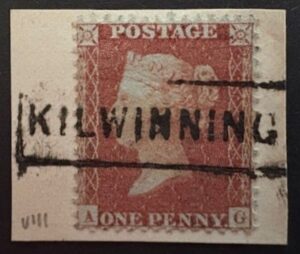 QV 1d red tied with fine boxed KILWINNING cancel on piece