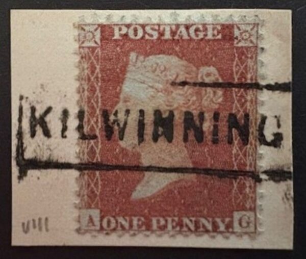 QV 1d red tied with fine boxed KILWINNING cancel on piece