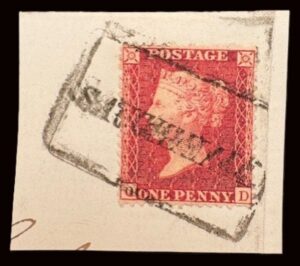 QV 1d red tied with fine boxed SAUCHIEHALL cancel