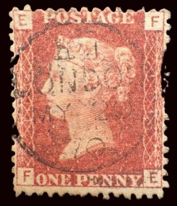 QV sg43 1d red (F-E) plate 111 with fine 1870 London cds