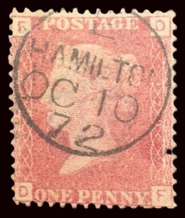 QV sg43 1d red (D-F) plate 120 with fine 1872 Hamilton cds